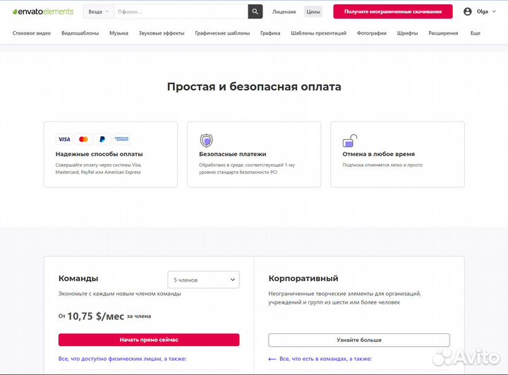 Envato Elements (подписка на 1 или 12 месяцев)
