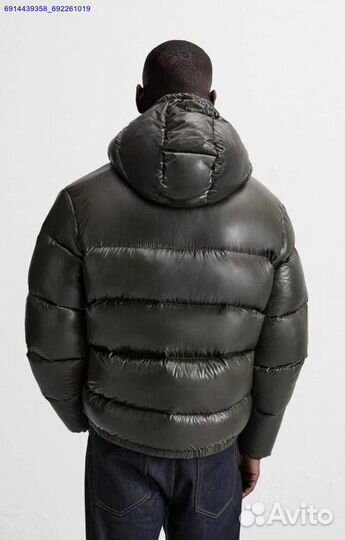 Пуховик Zara x Moncler Глянцевый Хаки (Арт.99537)