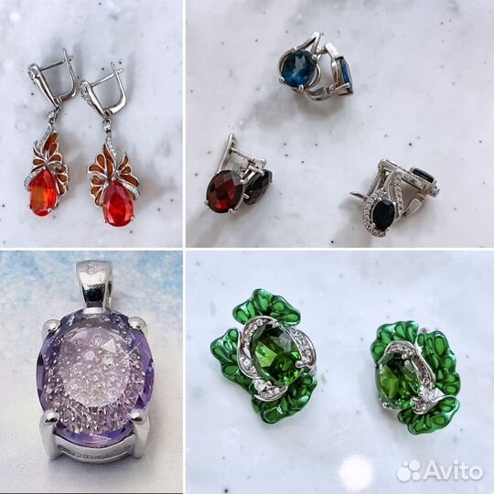 Серебряные серьги и подвеска