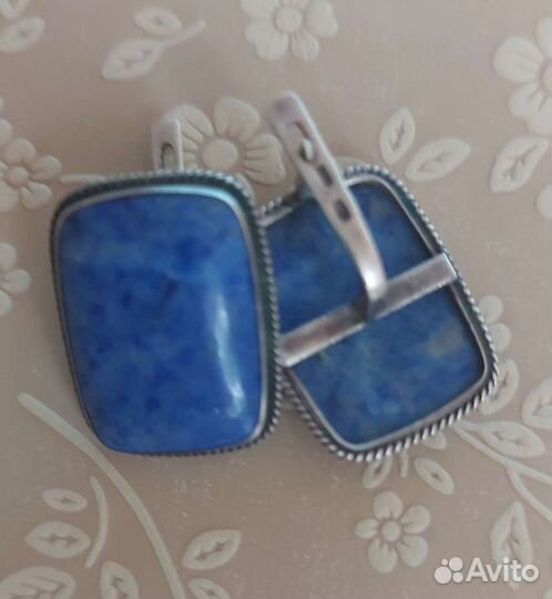 Винтажные, серьги с лазуритом из серебра 925 пр