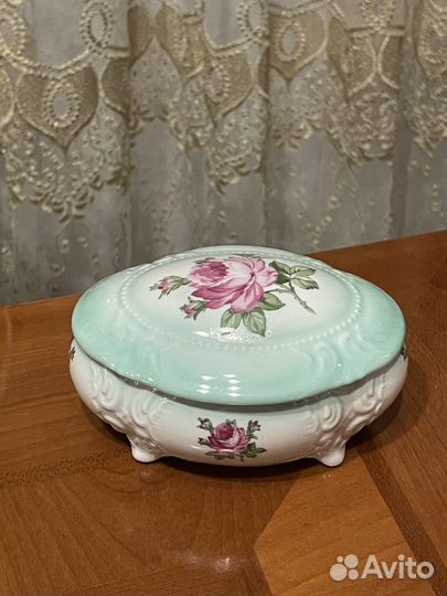 Шкатулка старинная фарфор винтаж Германия роза