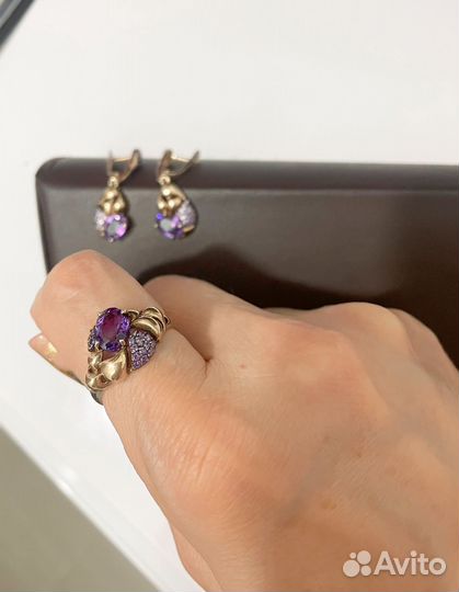 Кольцо и серьги с аметистом