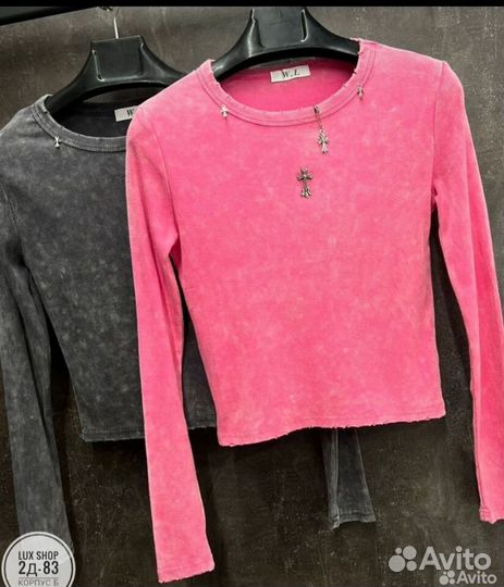 Лонгслив розовый варенка крестики булавки 42-46