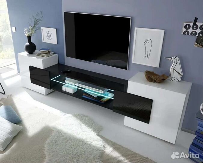 Тумба-тв инкастро белый / венге / черный глянец