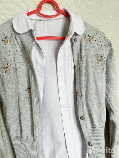 Блузка школьная+кофта 122-128