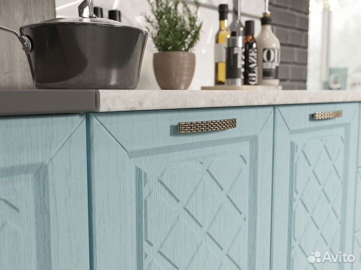 Кухня Агава 200 см, акация белая/аква