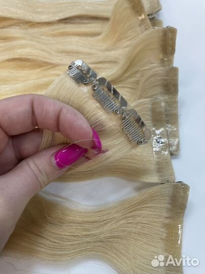 Волосы на заколках, блонд, 50 см