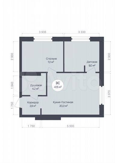 3-к. квартира, 47,5 м², 3/25 эт.