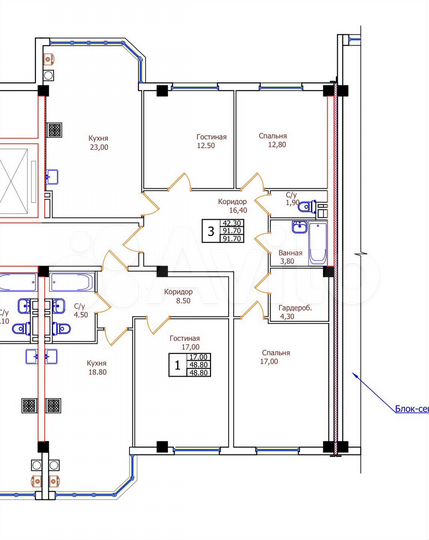 3-к. квартира, 91,7 м², 5/8 эт.