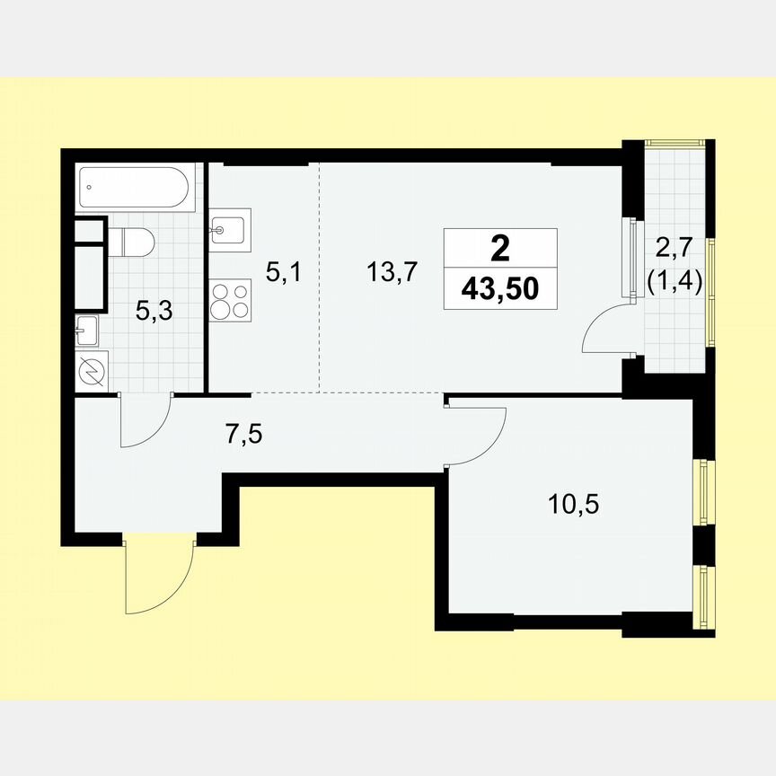 2-к. квартира, 43,5 м², 11/30 эт.