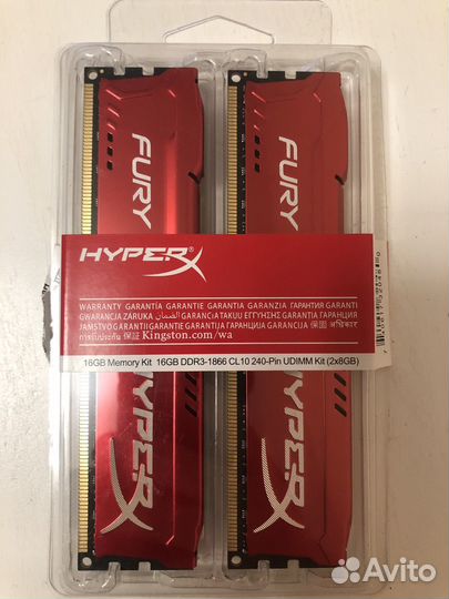 Озу kingston hyper x ddr3 1866 mhz (2 по 8 гб)