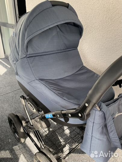 Коляска Aroteam 2в1 синяя с надувными колесами