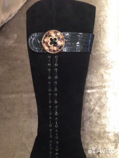 Сапоги черный замш