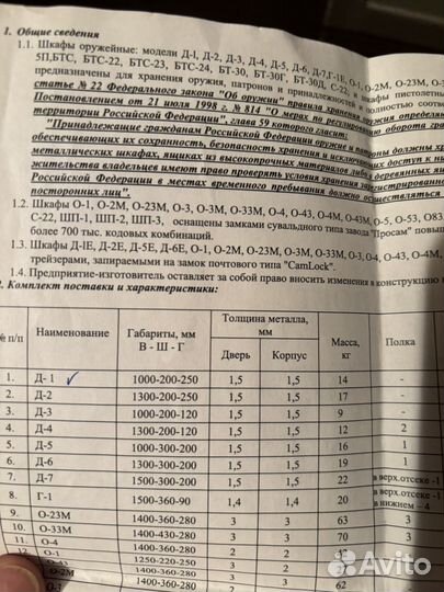 Оружейный сейф Д1