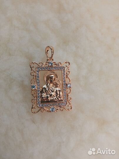 Кулон икона мед золото с фианитами
