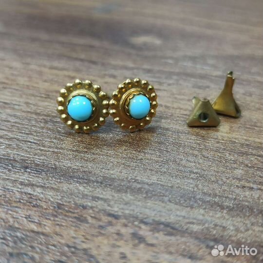 Серьги Бирюза Голубые Серёжки Позолоченные СССР