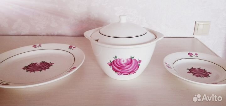 Супница, 2 тарелки, керамика СССР, г. Буды, новое