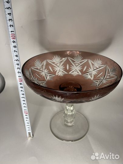 Ваза для фруктов на ножке цветное стекло СССР