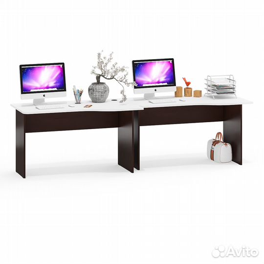 Два стола письменных Мебельный Двор мд 1.04 цвет венге/белый шагрень, шхгхв 260х75х74 см