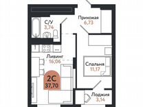 2-к. квартира, 37,7 м², 25/26 эт.