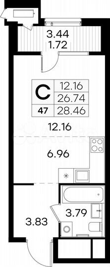 Квартира-студия, 28,5 м², 8/32 эт.