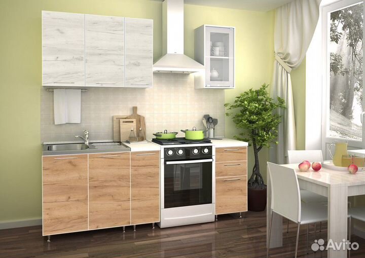 Кухня Радуга 1,5 м крафт дуб белый/золотой