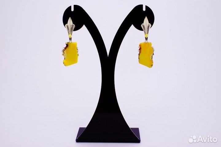 Серьги Солнечная Королева (серебро 925, янтарь)