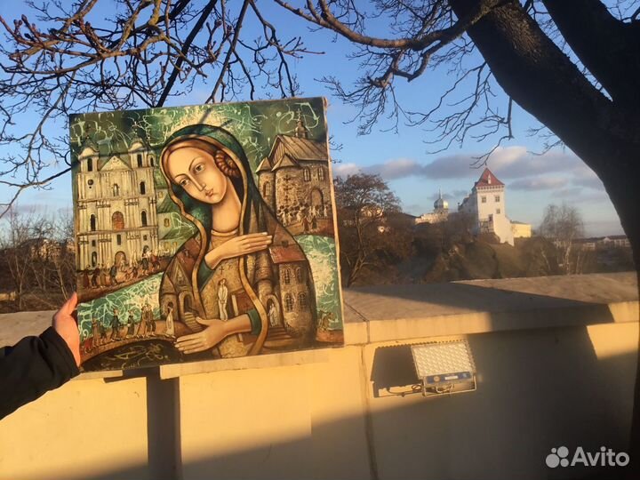 Мощная Картина Маслом «Путники».Холст.50х50 см