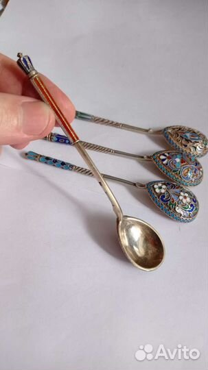 Царские ложки,серебро+пять эмалей, 84 пробы