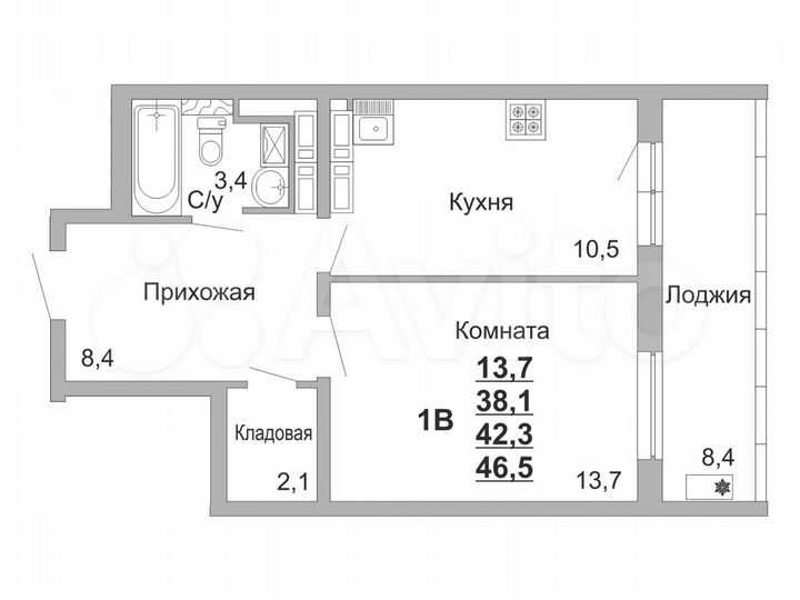 1-к. квартира, 42,3 м², 4/18 эт.