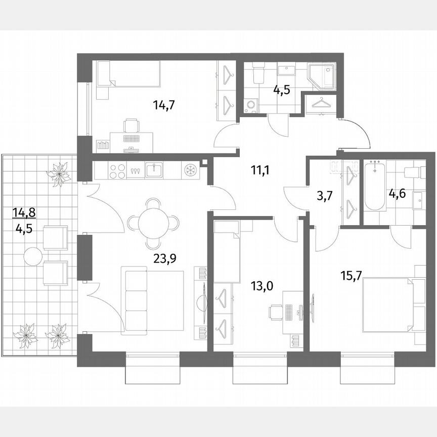 3-к. квартира, 95,7 м², 1/6 эт.