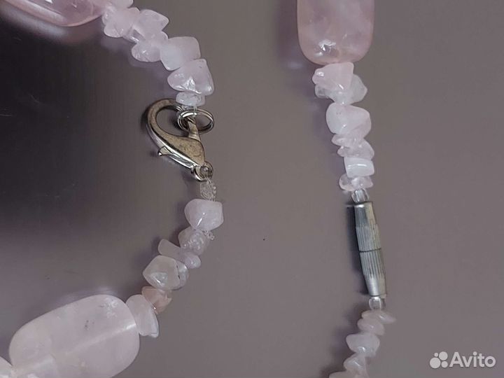 Бусы и браслет Розовый кварц
