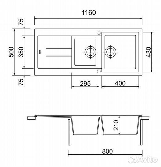 Кухонная мойка AMG1160.500 20 - 07 (цвет Alpina)