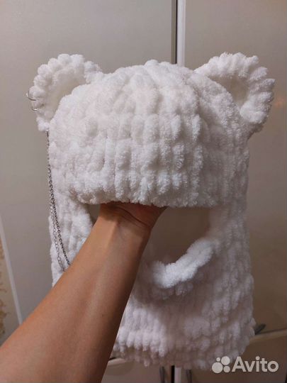 Балаклава вязаная утепленная, флис, зайка, кошка