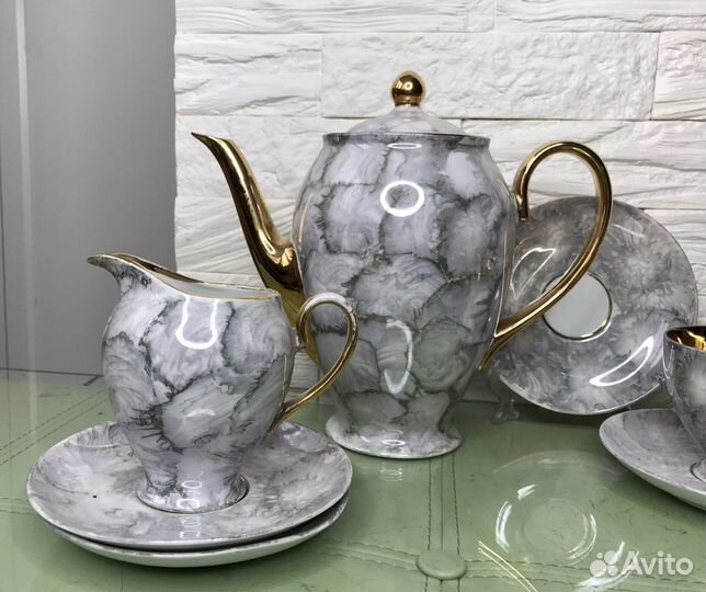 Сервиз чайный Польша перламутр позолота