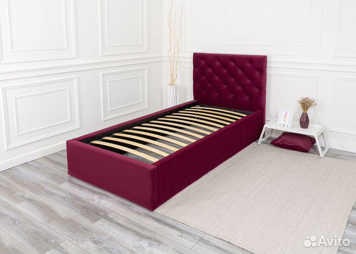 Кровать 90х200 велюр односпальная бордо