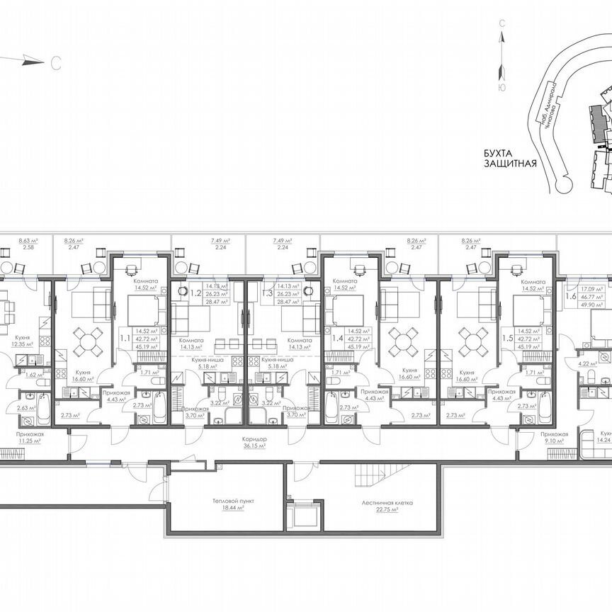 2-к. квартира, 60,8 м², 1/3 эт.