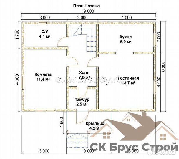 Дом из бруса 6x9 (90м2) Пущино