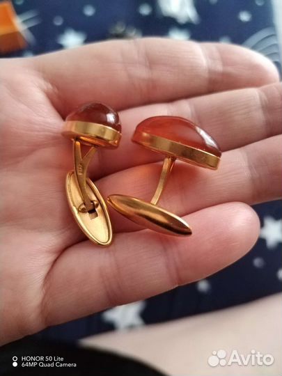 Запонки СССР вставка Янтарь