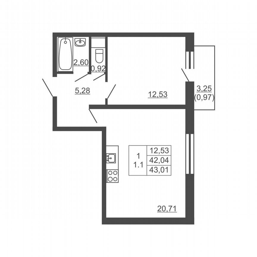 1-к. квартира, 43 м², 2/16 эт.