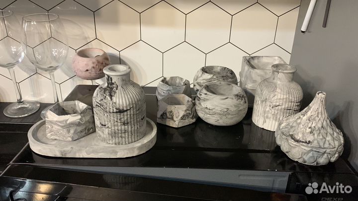 Подарочный набор, свечи ручной работы в гипсе