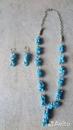 Комплект бирюзовый серьги-серебро