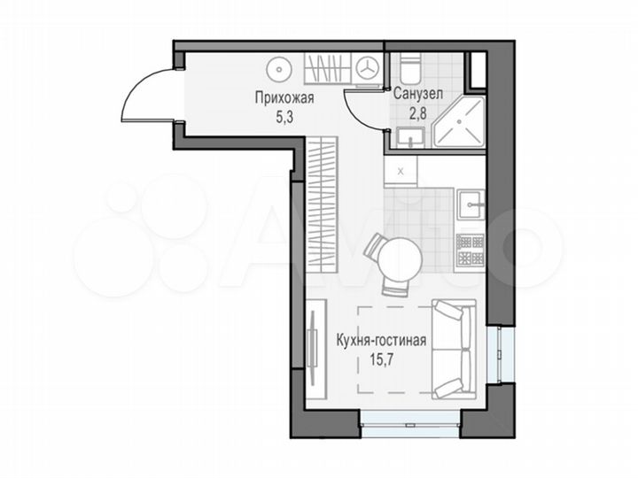 Квартира-студия, 23,7 м², 17/26 эт.