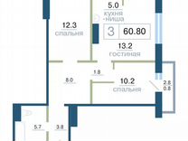 3-к. квартира, 60,8 м², 17/17 эт.