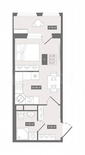 Квартира-студия, 25,6 м², 2/12 эт.