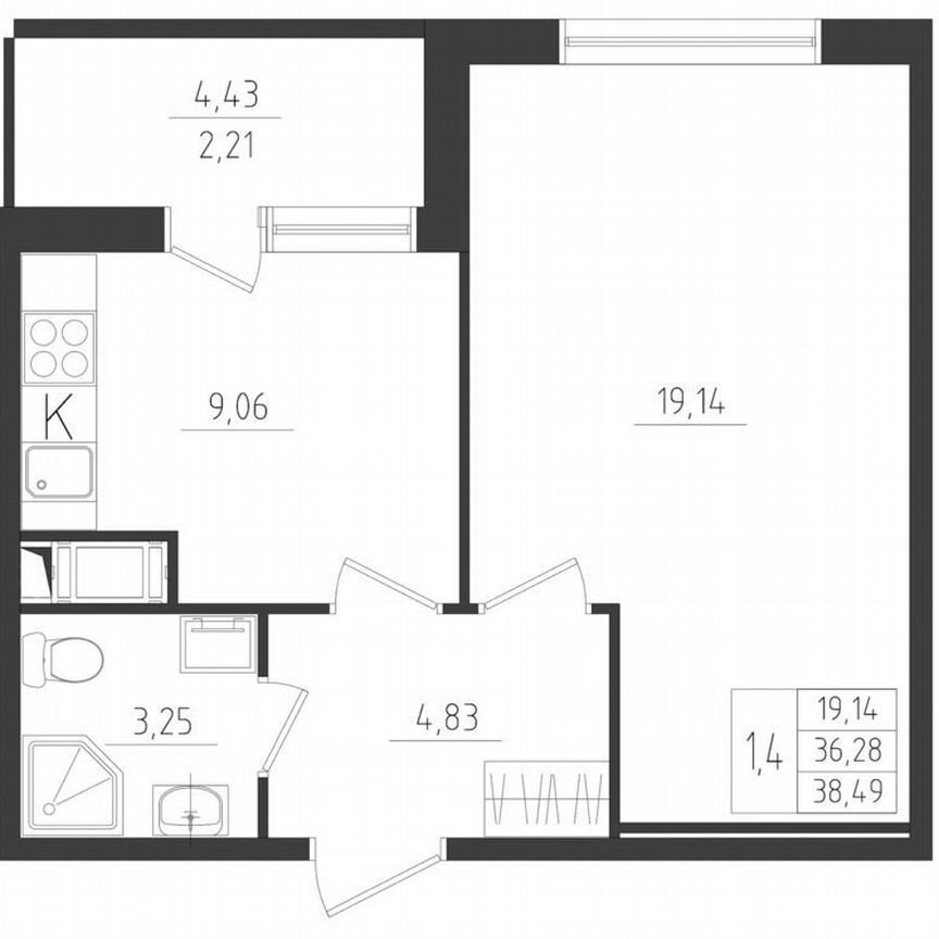 1-к. квартира, 36,3 м², 7/8 эт.