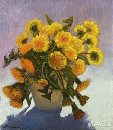 Одуванчики на солнце. Картина маслом. 35*30 см