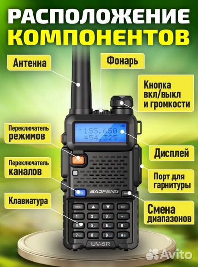 Рация Baofeng UV-5R 5W, Батарея Li-ion 1800 мАч