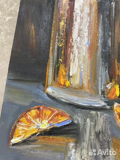 Картина маслом натюрморт посуда апельсин