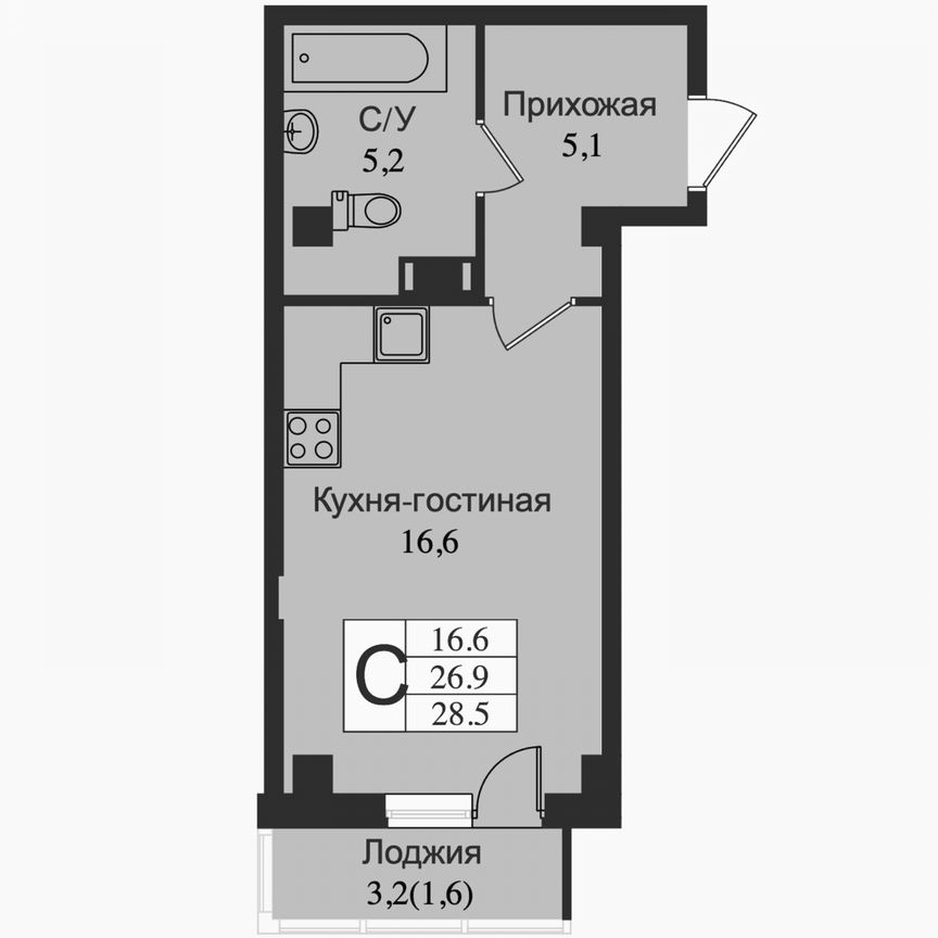 Квартира-студия, 29 м², 4/15 эт.
